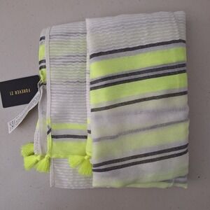 NEW Forever 21 Scarf White Yellow Gray Striped Tassel Trim Lightweight‎ Soft